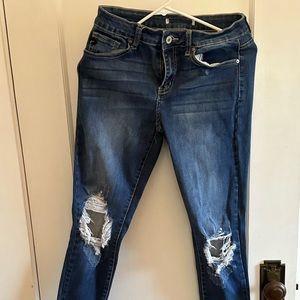 Low rise distressed jeans